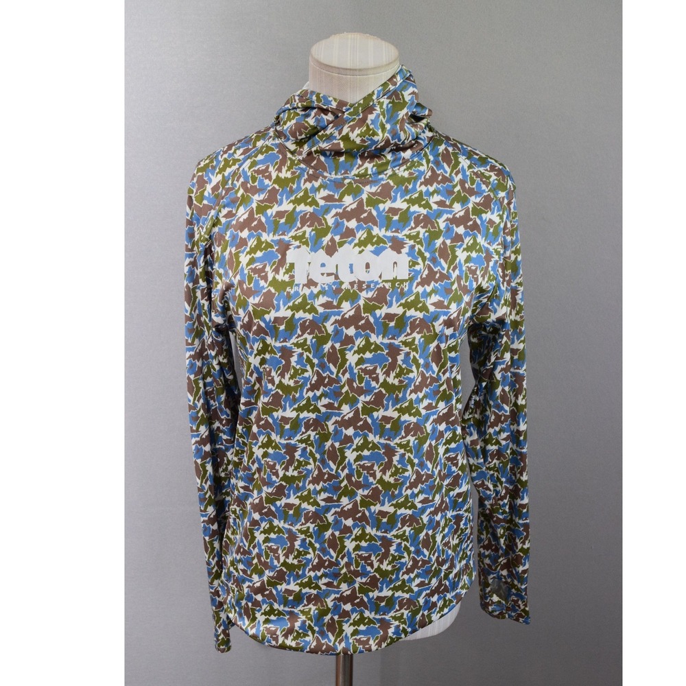 Teton Gravity Research Sun Hoodie XS Blue Green Camo Mountain Logo Mens Outdoor